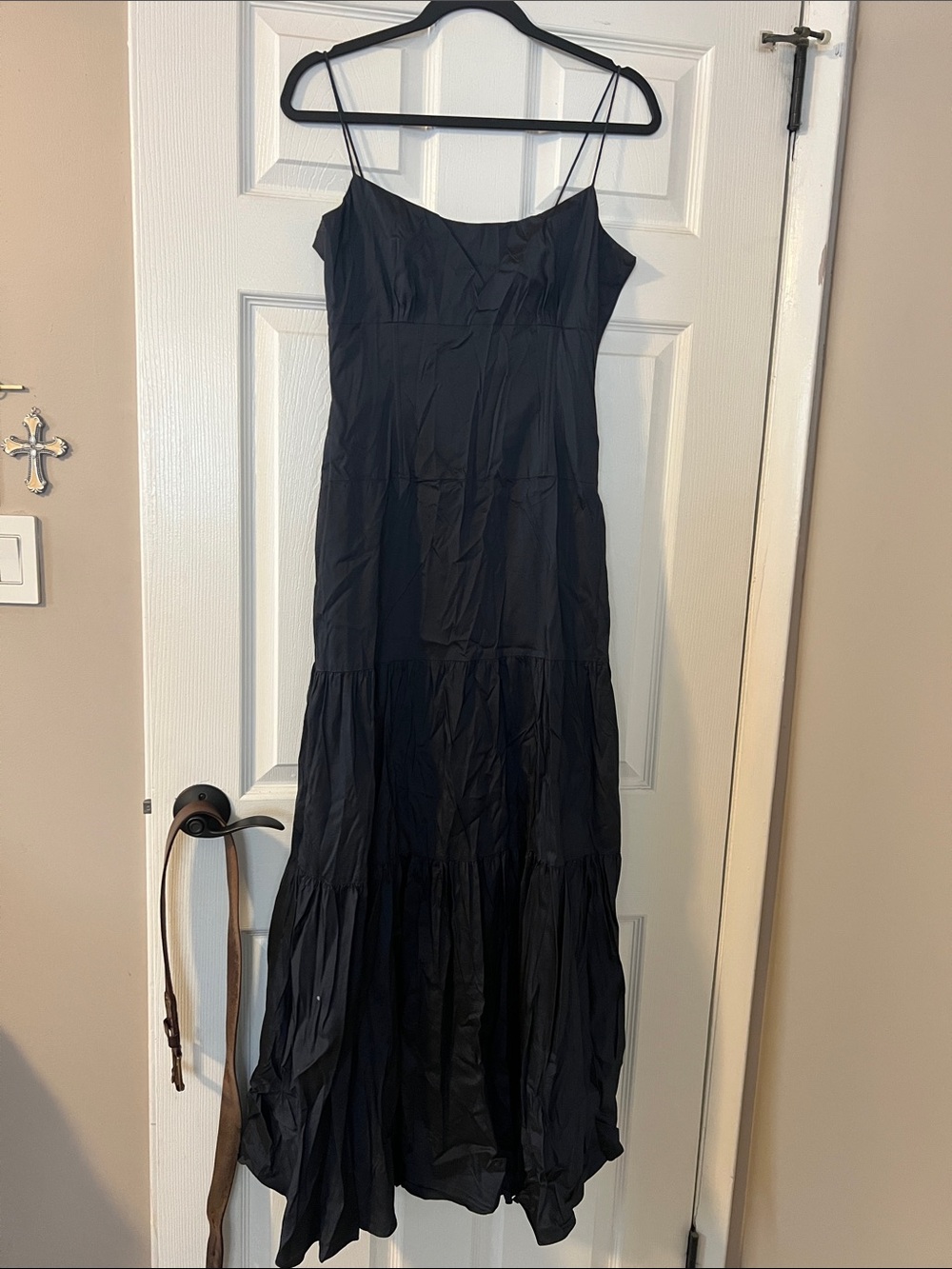 Tahari dark navy blue Spaghetti Strap Tiered Maxi Dress